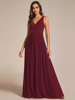 Vestidos de noche elegantes Brillante Sin mangas Plisado Cintura imperio 2025 Ever Pretty of Lentejuelas Una línea Azul marino Vestido de dama de honor - tienda en línea