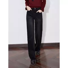 TOYOUTH, pantalones vaqueros de mezclilla de lana para mujer, Otoño Invierno 20224, nuevos pantalones largos cálidos gruesos de pierna ancha recta de cintura media - tienda en línea