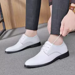 Zapatos de cuero genuino con cordones para hombre, calzado Formal de negocios, corte bajo, rendimiento coreano, boda - Eleganzie