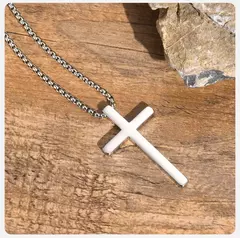 Imagen de Vnox Collares cruzados para hombres y mujeres, colgante de cruz gruesa de acero inoxidable de color negro y plateado simple con cadena de caja