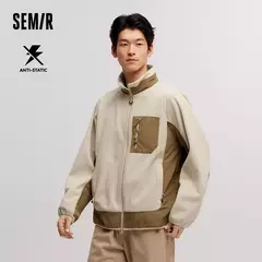 Semir-Chaqueta de forro Polar antiestática para hombre, abrigo peludo suelto, Patchwork en contraste, estilo exterior, invierno, 2024
