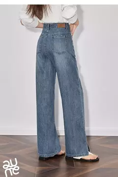 Imagen de TOYOUTH Jeans de mezclilla para mujer 2025 primavera hechos a mano nuevos pantalones largos de pierna ancha rectos lavados azul claro