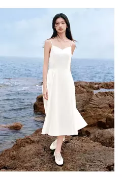 Semir-vestido adelgazante con cuello en V para mujer, a la moda ropa elegante y, de algodón puro, Estilo Vintage, verano, 2024 - buy online