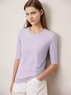 AMII minimalismo 2025 camisetas de verano para mujer nuevo algodón elástico media manga recta sólida básico Oficina señora Tops 12412016 en internet