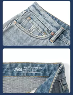 SIMWOOD alto estándar 2025 Primavera Verano nuevo suelto Relax 13,8 oz 100% pantalones vaqueros de algodón hombres moda rasgados pantalones vaqueros de talla grande - Eleganzie