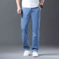 Pantalones vaqueros Lyocell de seda de hielo para hombre, pantalones vaqueros rectos holgados ultrafinos de verano, pantalones suaves y cómodos de marca para hombre, pantalones azul claro - buy online