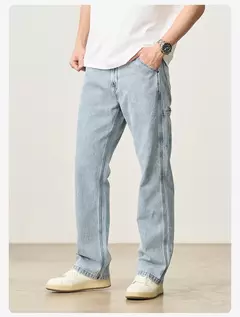 SIMWOOD 2025 Primavera Verano nuevos pantalones vaqueros sueltos relajantes para hombres pantalones vaqueros Cargo de tela de 11oz