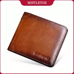 Cartera corta triple con protección RFID para hombre, monedero con Clip para billetes de cuero genuino de vaca Horizontal, regalos