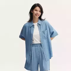 Semir-Camisa vaquera de manga corta para mujer, blusa informal holgada de longitud media con hombros caídos, suave, para verano, 2024 - comprar en línea