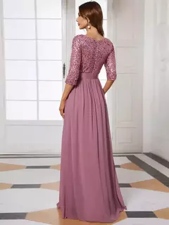 Vestidos de Noche elegantes, vestido largo de encaje de manga tres cuartos con cuello redondo, corte en A, 2021, vestido sencillo de graduación para mujer Ever Pretty Of Orchid - comprar en línea