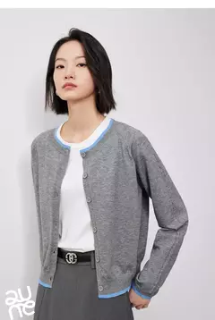 TOYOUTH-suéter de punto para mujer, cárdigan de manga larga con botones y cuello redondo, Color contrastante, novedad de otoño, 2024 - Eleganzie