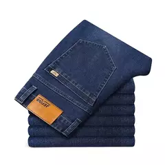 Pantalones elásticos informales de negocios para hombre, pantalón vaquero azul clásico, Vaqueros rectos holgados, talla grande 40 42 44 46 2025 - Eleganzie