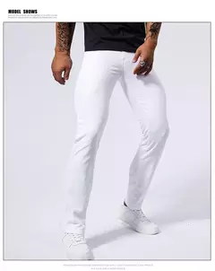 Pantalones vaqueros informales blancos para hombre, nuevos pantalones vaqueros cómodos, elásticos, ajustados, rectos, ropa masculina, ropa de calle - Eleganzie