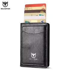 Bullcaptain-tarjetero para hombre, billetera con bloqueo RFID, caja de aluminio protegida, billeteras de cuero con Clip para dinero, tarjetero - comprar en línea