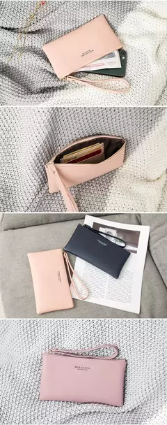 Imagen de Nueva cartera minimalista con cremallera para monedas, bolsa de almacenamiento para tarjetas de crédito de cuero PU de alta calidad, cartera larga ultrafina para mujer