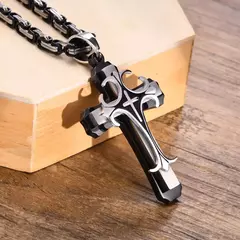Imagen de Vnox-collar con Cruz para hombre, cadena Bizantina de 4MM, colgante de crucifijo católico de acero inoxidable Punk Rock, joyería religiosa