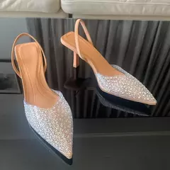 Imagen de Moda de verano 2024, tacones altos para mujer, decoración de perlas, zapatos de tacón con talón descubierto para mujer, Sandalias de tacón alto con punta estrecha, zapatos elegantes para mujer