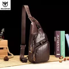 Bolso BULLCAPTAIN, bolso de pecho de cuero genuino, bolso cruzado informal de estilo a la moda para hombre, equipaje de negocios de cuero de gran capacidad para hombre
