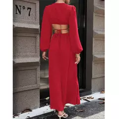Mia Muse Vestidos de mujer Otoño Sexy Loin Hollowing Manga larga Con cuello en V Una línea Maxi vestidos de fiesta en internet