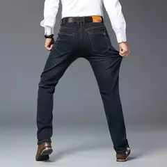 Image of Pantalones de negocios clásicos de talla grande 28-46 para primavera y otoño, pantalones vaqueros informales a la moda de marca para hombre, pantalones vaqueros rectos elásticos
