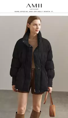 AMII-abrigo acolchado minimalista de plumón de pato para mujer, ropa de abrigo cálida con solapa y cuello levantado ligero, chaquetas nuevas de invierno 2025 12344052 - comprar en línea