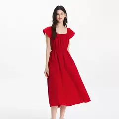Vestido Semir para mujer, vestido de longitud media con hombros descubiertos y manga aleteada, ajustado a la cintura, novedad de verano de 2025 en internet