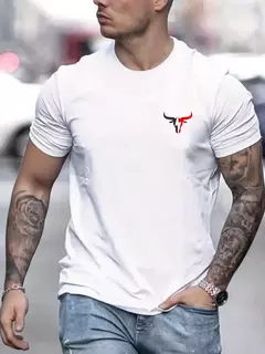 Camiseta de manga corta con cuello redondo y estampado de toro para hombre, 100% de algodón, informal, talla grande, ropa de calle con botones, verano - online store