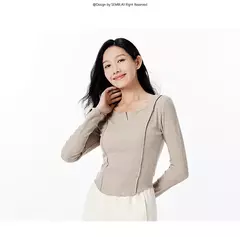 Semir-Camiseta de manga corta para mujer, camiseta ajustada diseñada para lucir más delgada, Top con dobladillo de volantes elegante, novedad de otoño 2024 - Eleganzie