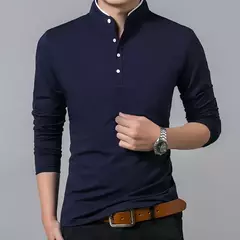 Image of Camiseta polo de manga larga informal de negocios para hombre, camiseta transpirable cómoda de verano para ocasiones formales