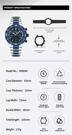Reloj de moda NAVIFORCE para hombre, relojes de pulsera de cuarzo clásicos resistentes al agua de acero inoxidable de lujo de alta calidad, reloj de cara grande para hombre en internet