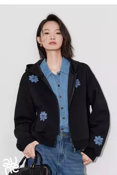 TOYOUTH-Sudadera con capucha para mujer, cárdigan informal con bordado Floral y cremallera, abrigo, otoño 2024