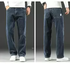 Pantalones vaqueros elásticos de cintura alta para hombre, Jeans clásicos de negocios informales para oficina, a la moda, color azul marino, otoño e invierno, nuevos - Eleganzie