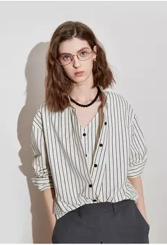Imagen de TOYOUTH camisa a rayas para mujer 2025 primavera nueva Lyocell algodón manga larga blusa versátil camisa Tops azul