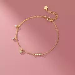 Pulsera de Plata 925 Chapada en Oro 14K con Corazones de Circón – Minimalismo en internet