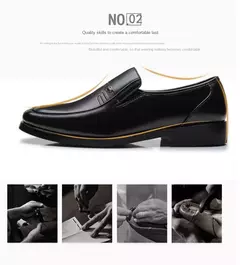 Imagen de Zapatos de cuero para hombre, zapatos formales de negocios para personas mayores, punta redonda negra, informales, sencillos, cómodos, de talla grande