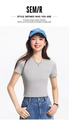 Semir-Camiseta de manga corta para mujer, Top recortado bordado ajustado informal, Top básico con cuello redondo y hombros descubiertos, novedad de verano 2025 - Eleganzie