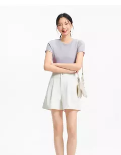 Semir-Camiseta de manga corta para mujer, Top recortado bordado ajustado informal, Top básico con cuello redondo y hombros descubiertos, novedad de verano 2025 - buy online