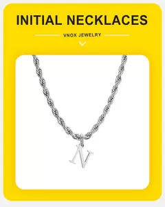 Vnox Collares iniciales para mujeres y hombres, colgante con dije del alfabeto de letras A-Z de acero inoxidable con cadena de cuerda trenzada, collar unisex en internet