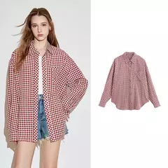 TOYOUTH, blusa de manga larga para mujer, camisa informal con cuello vuelto Retro a cuadros de algodón, primavera 2025, Tops - comprar en línea