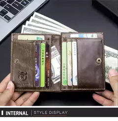 BULLCAPTAIN Cartera plegable con bloqueo RFID para hombre, tarjetero de cuero genuino con 15 ranuras para tarjetas - comprar en línea