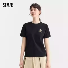 Semir Luo-camiseta negra pequeña de manga corta para mujer, blusa bonita con estampado juguetón, jersey de cuello redondo de dibujos animados, novedad de verano 2024