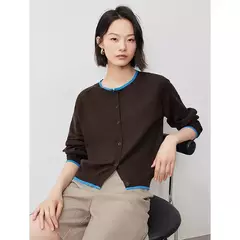 TOYOUTH-suéter de punto para mujer, cárdigan de manga larga con botones y cuello redondo, Color contrastante, novedad de otoño, 2024 - comprar en línea