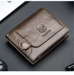 BULLCAPTAIN Cartera plegable con bloqueo RFID para hombre, tarjetero de cuero genuino con 15 ranuras para tarjetas