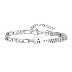 Pulseras con iniciales Vnox A-Z para hombres y mujeres, cadena Figaro que nunca se decolora, pulseras de cadena de eslabones de caja de doble capa, regalo con nombre para él en internet