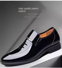 Imagen de Zapatos de charol para hombre, zapatos de negocios, mocasines informales con punta estrecha, zapatos de lujo para fiesta y boda de talla grande