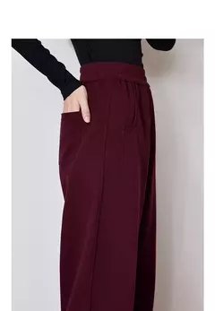 TOYOUTH pantalones de chándal informales de lana para mujer 2024 Otoño e Invierno nueva cintura elástica Ankela pantalones largos de plátano cálidos gruesos rojos - Eleganzie