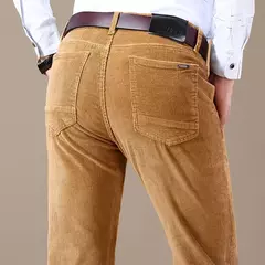 Pantalones informales de pana para hombre, moda de negocios, elásticos, de ajuste Regular, color negro, caqui, café, azul marino, otoño e invierno - Eleganzie