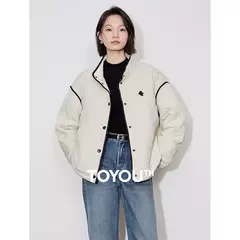 TOYOUTH-abrigo grueso de algodón para mujer, chaqueta elegante con empalme de Color contrastante y cuello de solapa de manga larga para invierno 2024
