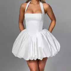 Minivestido Halter de burbujas para mujer, vestido elegante de verano sin mangas con lazo y espalda descubierta, Vestido corto para fiesta de noche y Club, ropa de calle Y2K - tienda en línea
