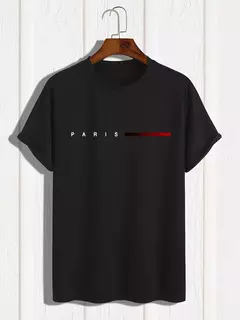 Camiseta holgada de verano 100% algodón para hombre, camiseta informal ajustada con estampado de letras creativas de París, cuello redondo, manga corta - online store